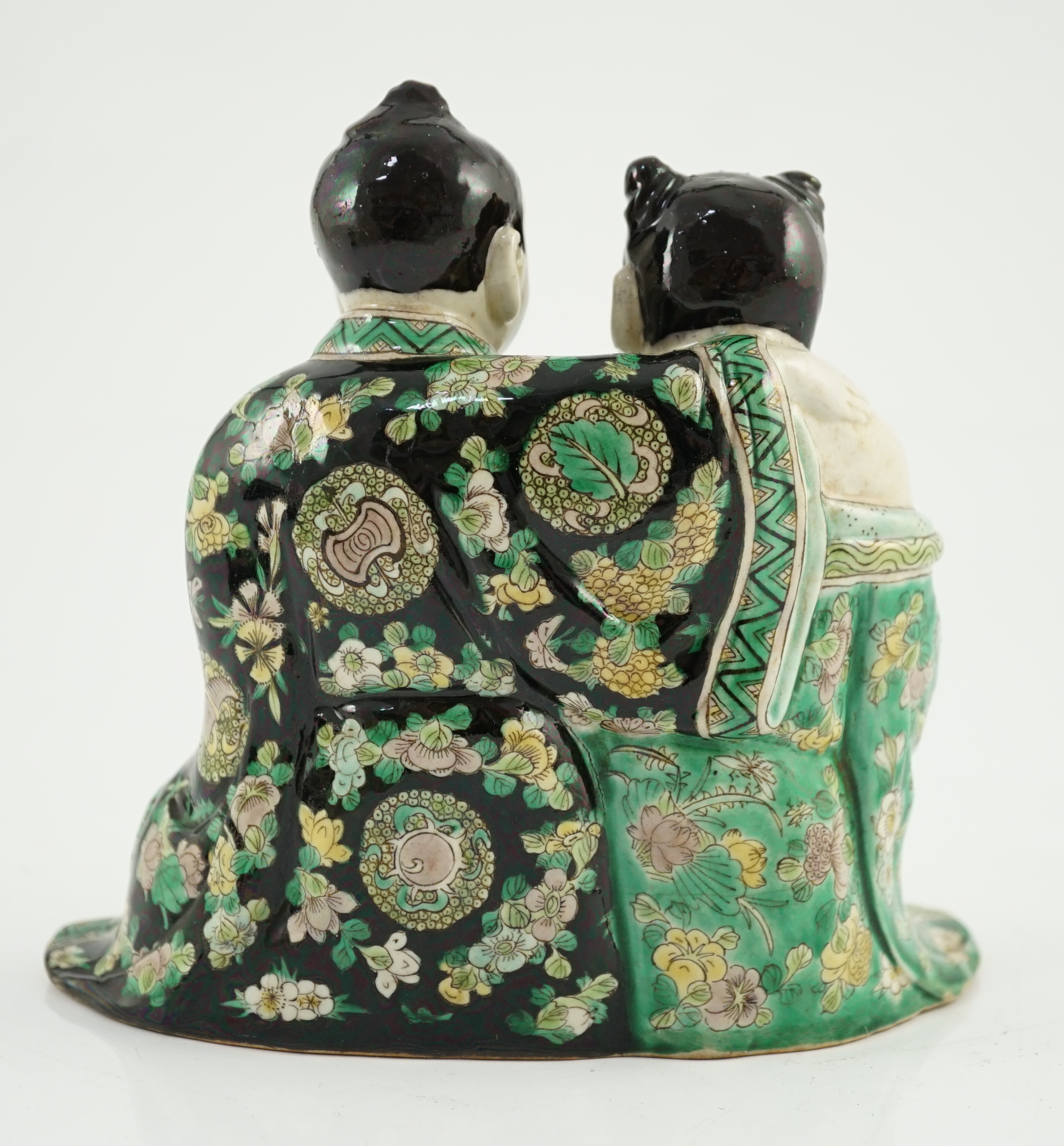 A Chinese famille verte enamelled biscuit group of the Hehe Erxian, possibly 19th century